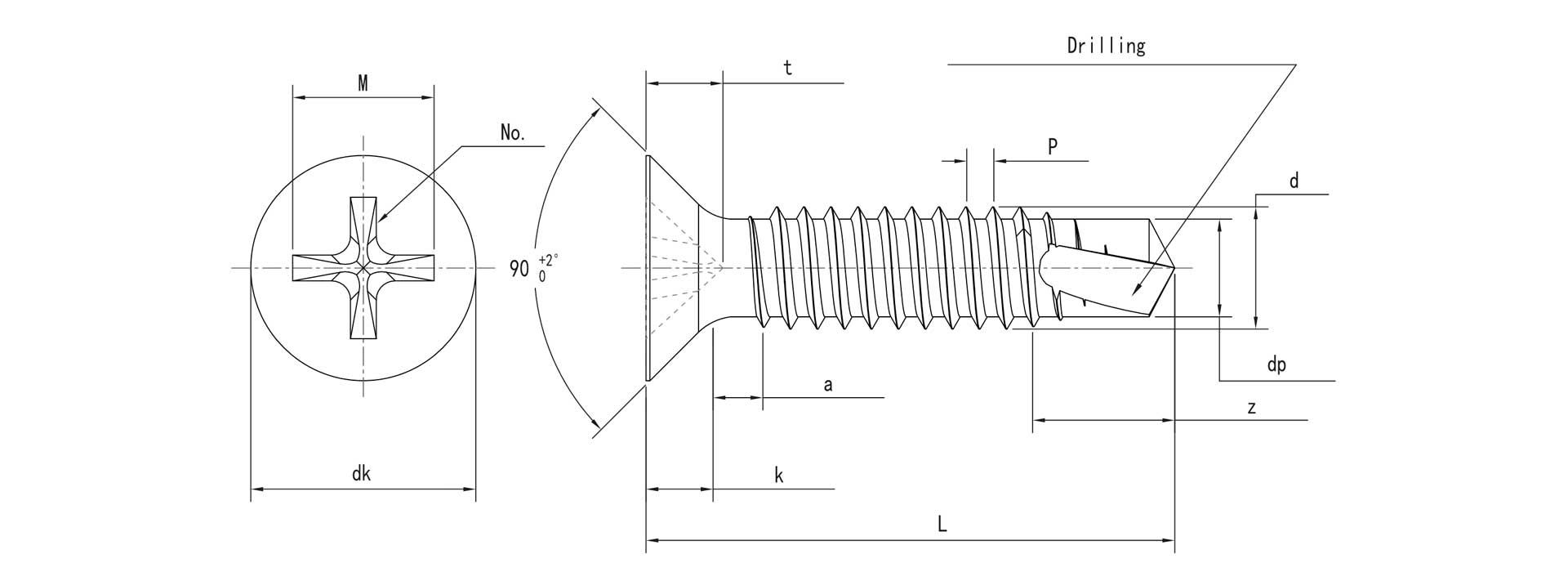 DIN 7504 P Cross-recessed countersunk self-drilling screw